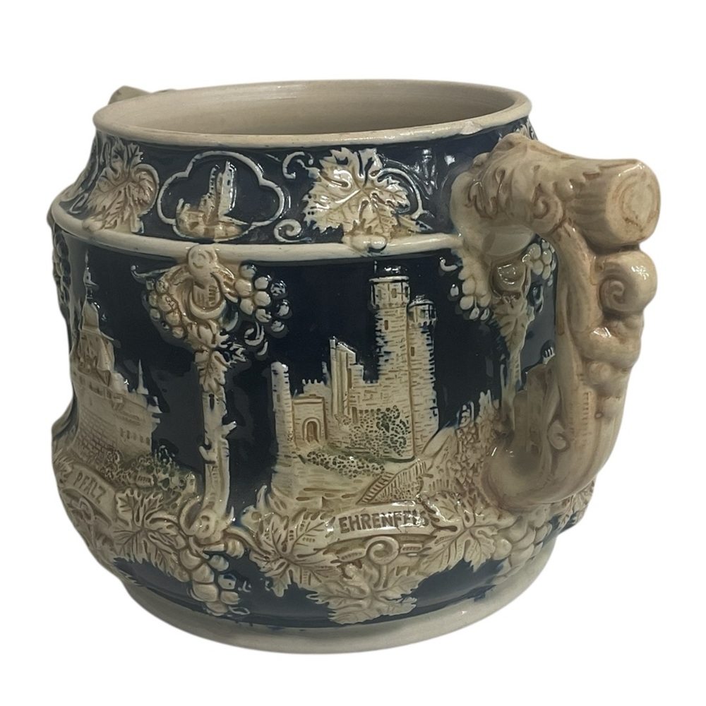 Wick-Werke Germany Stoneware Stein Bowl Castle Scene Grapevine Relief No Lid - Picture 4 of 10